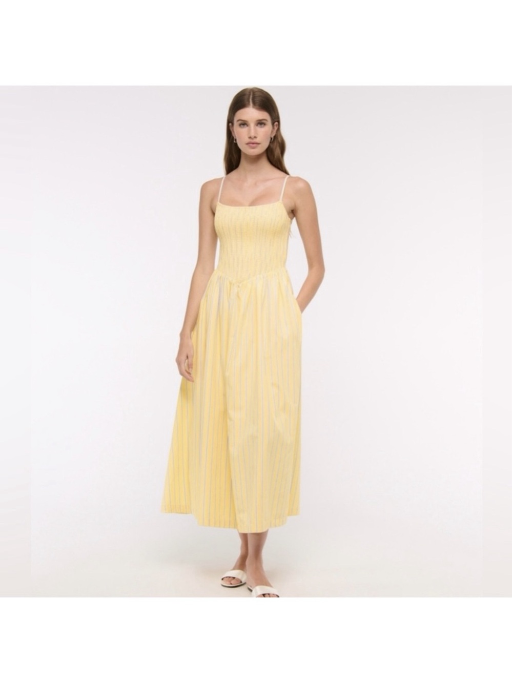 Abercrombie & Fitch Smocked Dipped Waist Midi Dress